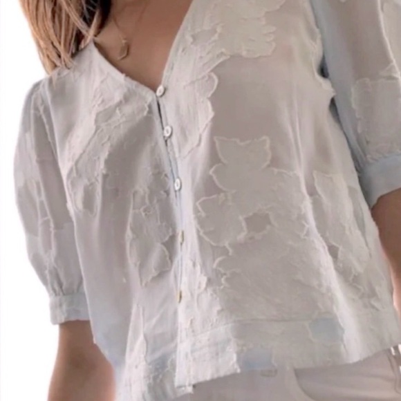 Aritzia Wilfred Henrietta Shirt Large Baby Blue Long Sleeve Semi Sheer Button Up - Picture 12 of 12